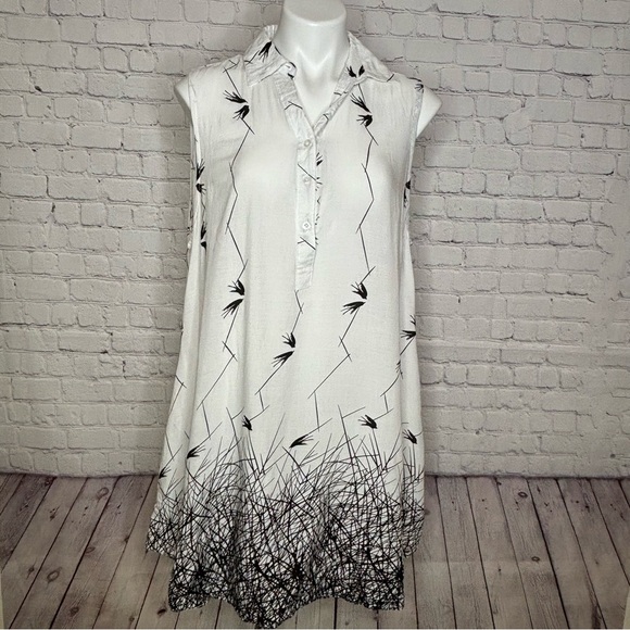 New Light Black and White Sleeveless Top with Bird Print Size 5XL - Picture 1 of 9